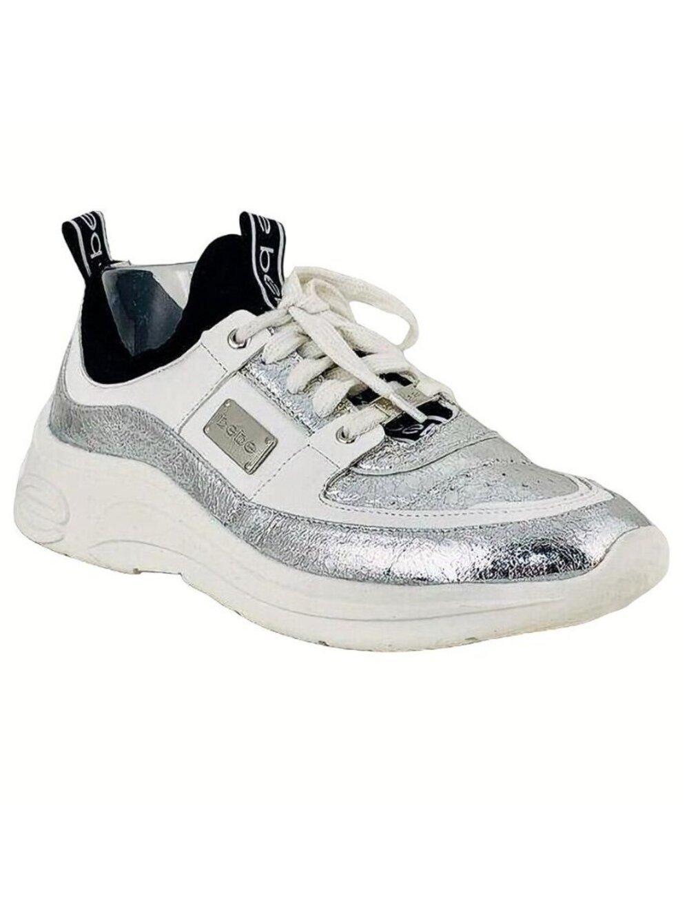 Bebe LeaLea Triple S Sneakers Silver & White Metallic Foil Women's Size 10